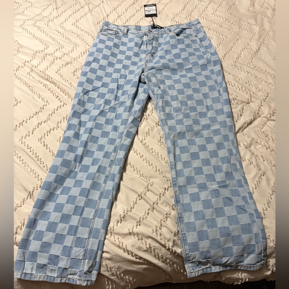Missguided size 10 checker board dad Jean.